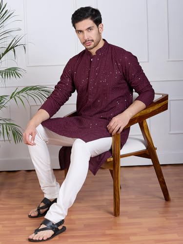 Image of Rajubhai Hargovindas Men Pure Cotton Chikankari Embroidered Straight Kurta