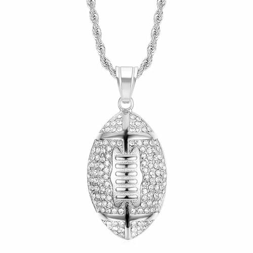 Iced Out Chain CZ American Football Pendant Necklace for Men Athletes Sports Style Hip Hop Punk Jewelry Cuban Link Chain Sports Gifts