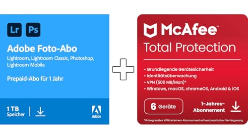 Adobe Creative Cloud 1TB & McAfee Total Protection 2025 | 6 Geräte |12 Monate | Digitaler download | 2025 | 2025 | Aktivierungscode per Email