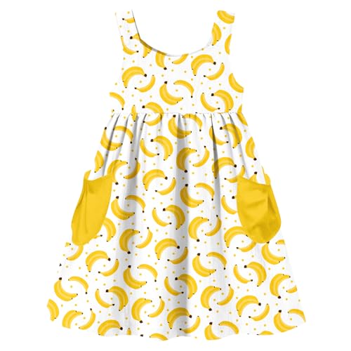 Kimoda 2t 3t Summer Sundress Dress Toddler Yellow Bananas Print Pocket Dresses Little Girls Sleeveless Swing Dress Outfit