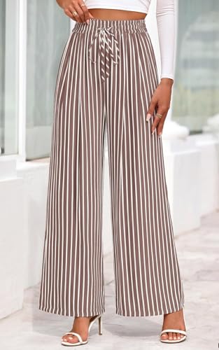 Image of PRETTYGARDEN Womens Pants Elastic Waist Floral Lightweight Palazzo Pants for Women Casual Lounge Wide Leg Pants Woman