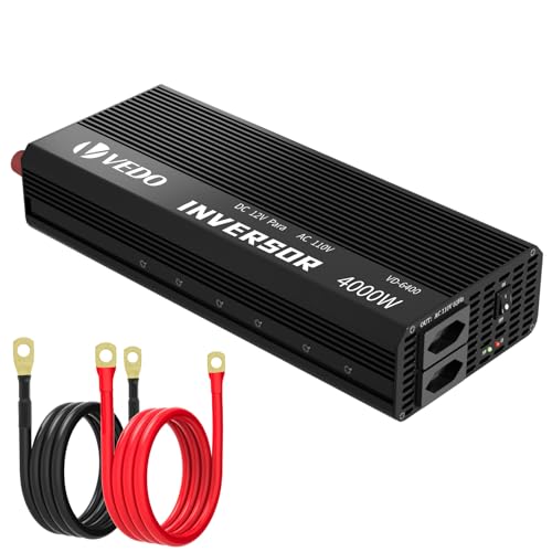 Inversor de Tensão Veicular 12V para 110V 4000W - Conversor de Energia Portátil com Onda Senoidal Modificada, Proteção Multicircuito e Saídas AC/DC para Carros, Barcos e Emergências