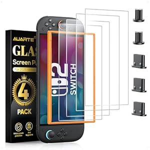 Auarte [5 Dust Plug] 4 Pack Screen Protector for Nintendo Switch 2 Console 2025 with Alignment Frame, HD Clear Tempered Glass Skin Accessories for Nintendo Switch 2 Screen Protector, 7.9 inch