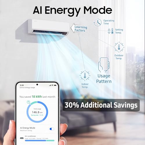 Image of Samsung 2 Ton 3 Star AI Inverter Smart Split AC (BESPOKE AI, Energy Saving, Wi-Fi, Voice Control, Powerful Cooling, 100% Copper, 4 Way swing, Convertible 5in1, Model AR50F24D1XHNNA, White)