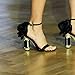 FSJ Women Flower Crystal Chunky Block High Heel Ankle Strap Sandals Open Toe Fashion Dress Evening Party Shoes Size 7 Black Flower