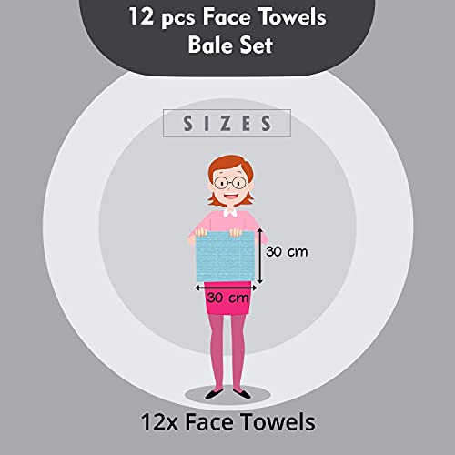 Todd Linens 12-Piece Bale Face Towel Gift Set – 500 GSM 100% Double Looped Cotton Soft & Absorbent Washcloth (Duck Egg)