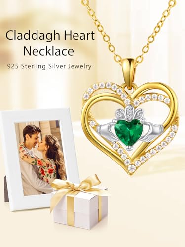 Irish Jewelry for Women Claddagh Necklace for Women Irish Necklace Heart Pendant 925 Sterling Silver Gold Plated St. Patricks Day Irish Gifts3
