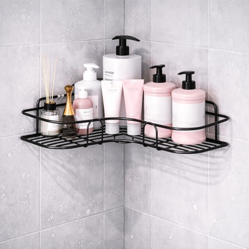 Image of PulGos Pack-1 Multipurpose Corner Wall Shelf with 2 adhesive hooks | Durable Mounted Rack for Bathroom, Kitchen & Toilet, Space-Saving Bathroom Accessories Storage Rack for Home & Office Use |No Drill