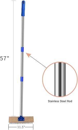 MEIBEI Cepillo de cubierta, alambre de acero inoxidable con mango largo de 57 pulgadas, perfecto para algas, manchas difíciles en hormigón,