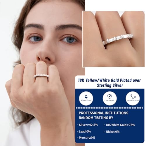 RINEY&KY Moissanite Rings for Women Lab Diamond Wedding Bands D Color VVS1 Clarity 18K White Gold Plated Sterling Silver Non Tarnish Eternity Milgrain Marquise Size 5-10US3