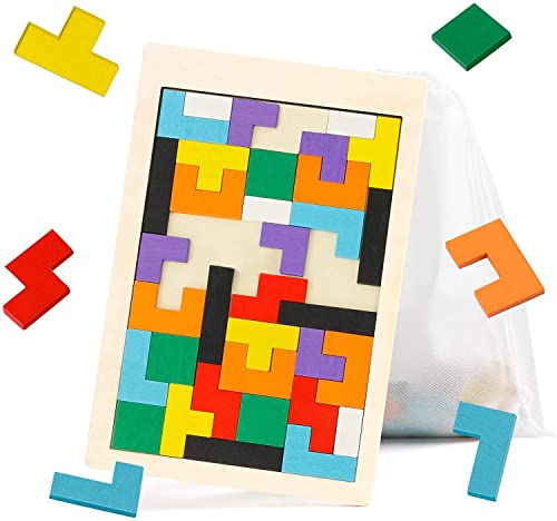 Image of PLUSPOINT Wooden Russian Blocks Pack of 10 Puzzles for Kids Adults, Wood Intelligence Puzzle for Kids Wooden Kids Jigsaw Puzzles Brain Teasers Toy Educational Gift for Kids 5-10 Years Travel Puzzle