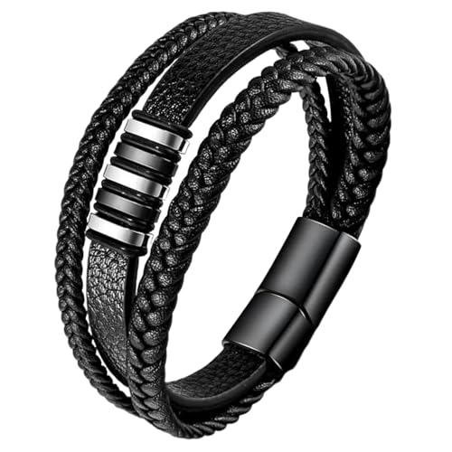Pulsera de Hombre de Cuero Auténtico Trenzado a Mano, Brazalete Masculino Ancho...