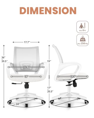 Image of NEO CHAIR Office Desk Computer Chair Ergonomic Mesh Gaming Cushion Seat with Comfy Lumbar Mid Back Support Adjustable Height Swivel Rolling Wheels for Home Task (Ivory)