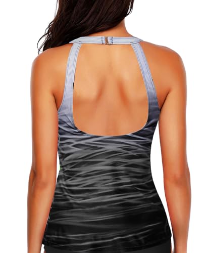 image for Holipick Gray Gradient Tankini Tops for Women High Neck Bathing Suit T