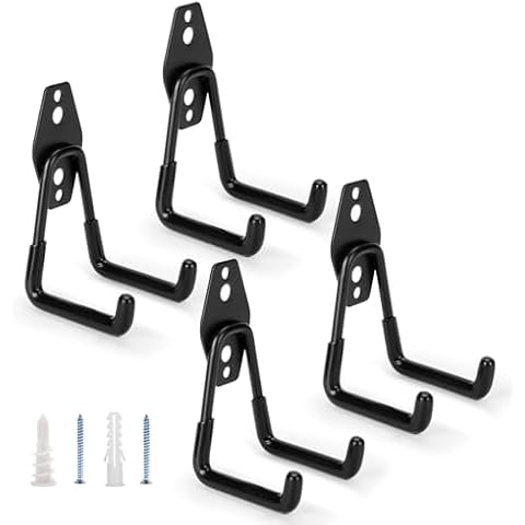 Suprom 4 Pack Garage Hooks Heavy Duty - Supports 100 lbs, Utility Steel Garage Hanger & Organizer for Organizing Garden Lawn Tools, Ladders, Garden Hose, Digging Shovel, Bikes, Ropes Cover