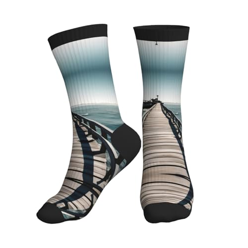 ERSDWRE Calcetines deportivos con estampado de muelle costero, calcetines deportivos para hombres y mujeres, calcetines suaves acolchados para gimnasio, correr, deportes, 3 Negro, Altoa única