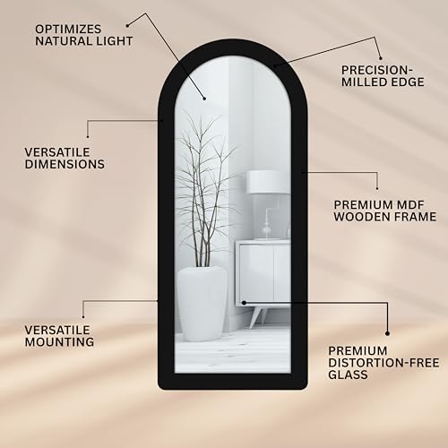 Image of Creative Arts n Frames 18x42 inch Long Wooden Irregular Curve Zigzag Shape Wall Hanging Wall Mount Full Length HD Mirror Home Decor Items (Classic Black Arch 18x42 inch Mirror)