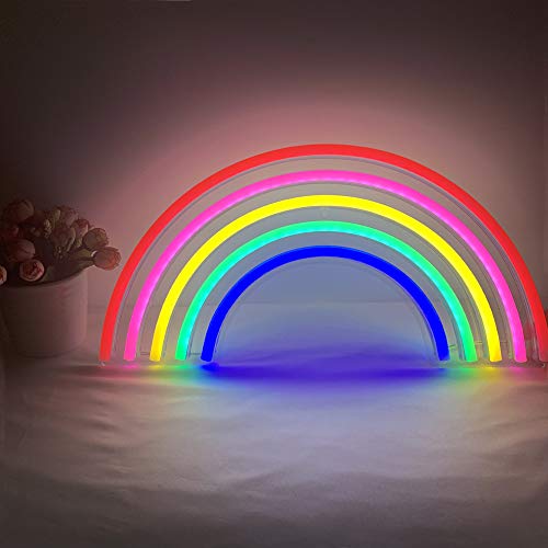Image of Rainbow Neon Light, Cute Colorful Neon Rainbow Sign, USB Powered Night Light as Wall Decor for Kids Room, Bedroom, Christmas, Festival, Party (L)