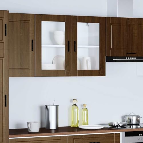 Lechnical Kitchen Wall Cabinet with Glass Door Porto Brown Oak,Kitchen Unit,Kitchen Wall Cabinet,Kitchen Wall Cabinet Storage-854094 - Image 2