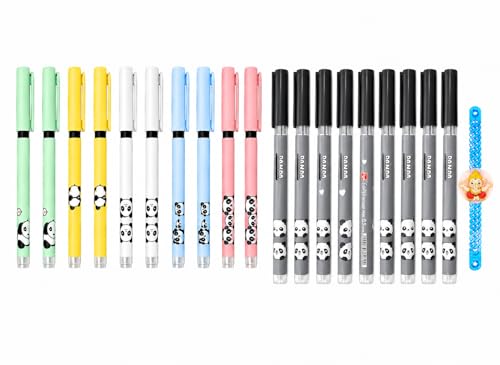 Image of Figo Panda Liquid Roller Pen (Pack of 10 blue and 10 black pens) with Free Bracelet, 0.5mm Tip, Large Capacity Ink, Pipe Tip, Smooth Writing, Multilayer Fin Structure, Blue Ink /Pack of 20