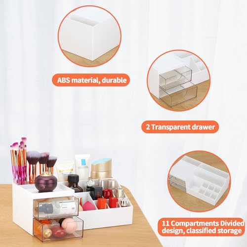 Image of LETURE Desk Organizer, Cosmetic Makeup Vanity Organizer Box, Bathroom Counter Makeup Storage for Eyeshadows, Skin Care, Concealers, Powders, Nail Polish (White)