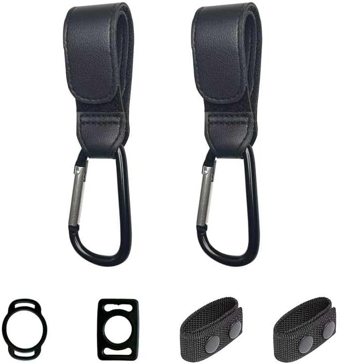 Ganchos para cochecito con soportes de silicona para botellas, paquete de 2 clips de mosquetón de aluminio resistentes y 2 agarres universales de