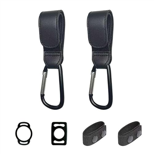 HORUCE Stroller Hooks with Silicone Bottle Holders - 2 Pack Heavy Duty Aluminum Carabiner Clips & 2 Universal Silicone Grips for Water Bottles - Universal Organizer for Diaper Bags, Wheelchairs, Carts