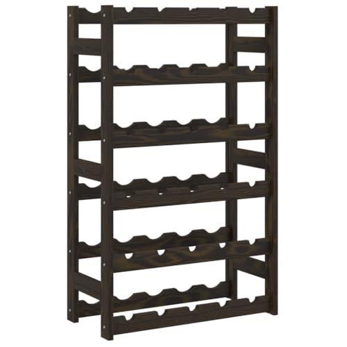 vidaXL Black Wine Rack - Solid Pinewood 30-Bottle Capacity, 6 Tiers - Kitchen, Dining Room, Bar, Wine Cellar Storage