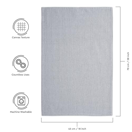 Image of Encasa XO Kitchen Towels Cotton Pack of 4 | 70x45 cm, Ticking Navy Blue - Dish Cloths | Highly Absorbent Cleaning & Wiping Cloths for Kitchen | Reusable Tea Towels