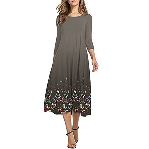BDCUYAHSKL Automne Et Hiver DéContracté Mode Col Rond DéGradé Couleur Impression à Manches Longues Mi-Longueur Robe Ample Femme Gris XL Cover
