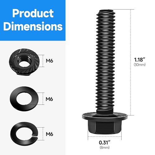 Image of (10Sets) M6 Bolt x 30mm Flanged Hex Head Bolts, External Flange Hex Drive M6 Screws, Class 10.9 Black Zinc Plated Alloy Steel Metric M6x1.0 Bolts Kit