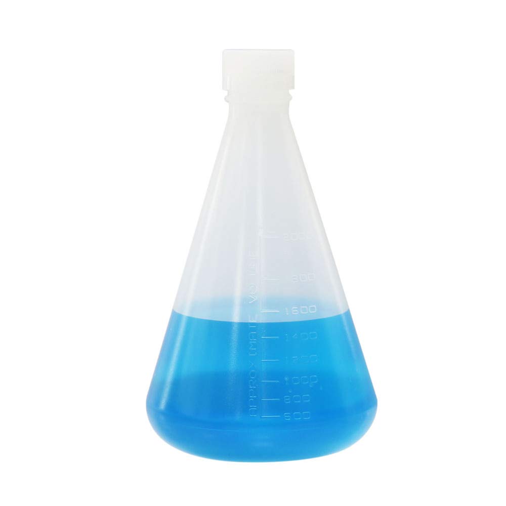 ULAB Scientific Conical Polypropylene Erlenmeyer Flask 1000ml Narrow Neck with Screw Cap, Molded Graduations, Pack of 2, UEF1003