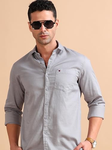 Image of COOL COLORS Men's Solid Slim Fit Casual Shirt | Breathable Soft Fabric | Spread Collar | Stylish Modern Comfort | Office, Party, Weekend Essential