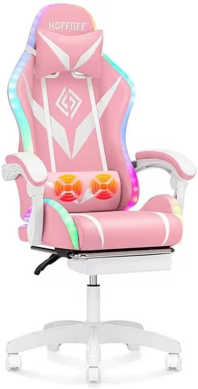 Silla de juegos RGB con luces LED, sillas de masaje ergonómicas para videojuegos con reposapiés, silla de computadora reclinable de respaldo alto