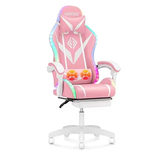 RGB Gaming Chair LED Lights Massage Ergonomic Video Game