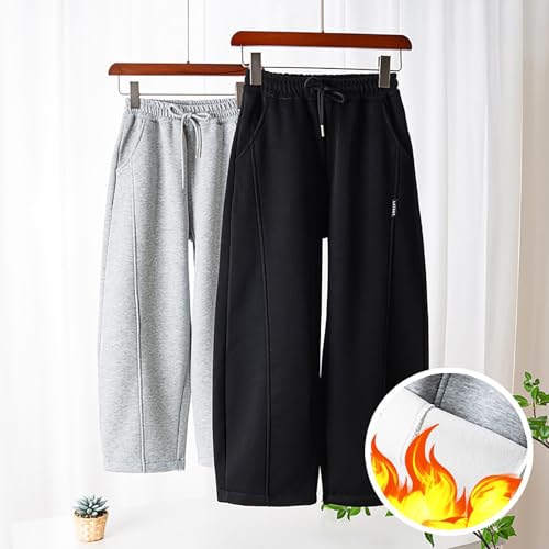 Boys' Open Bottom Fleece-Lined Sweatpants with Pockets High Waisted Kids Athletic Pants for Yoga Running 8-9 Years Black2