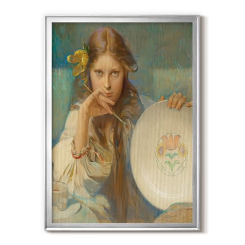 Alphonse Mucha | Girl With Plate Of Motif | Silver Framed Hanging | GAL101
