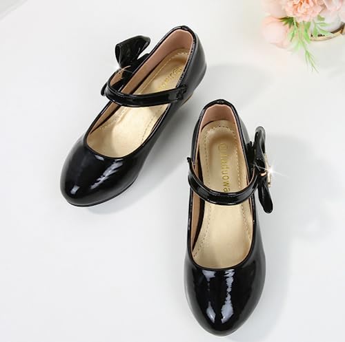 Girls PU Low Heel Dress Shoes Princess Mary Jane Flower Wedding Party Glitter Pump3