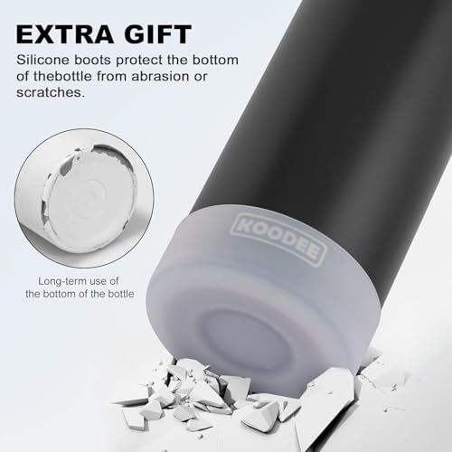 Image of koodee Insulated Water Bottle, 32 oz Stainless Steel Double Wall Vacuum Wide Mouth Sport Bottle with Leakproof Spout Lid (Black)