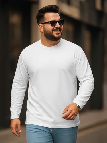 Image of Veirdo Pure Cotton Regular Fit Solid Core Plus Size Plus Size Full Sleeve T-Shirt for Men (Sizes: 2XL to 5XL)