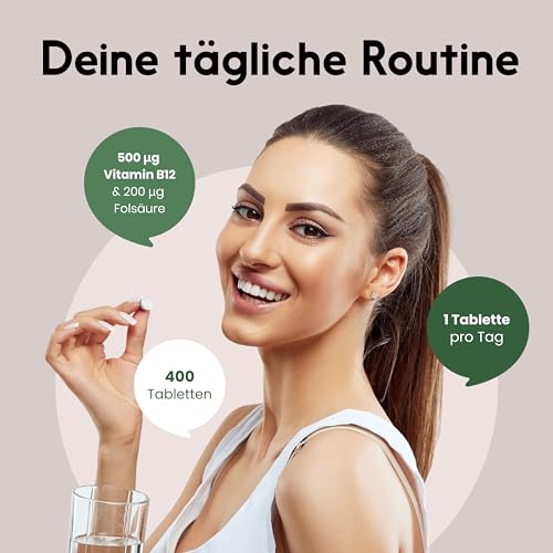 Vitamin B12 hochdosiert mit Folsäure – 400 Tabletten – 500 µg pro Tag – Ansicht 3