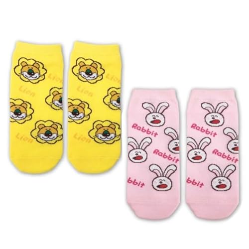 たべっ子どうぶつ らいおん＆うさぎ 靴下2足セット ビスケット お菓子キャラ レディース 22-24cm サイズ ソックス くつした ペア お揃い アンクルソックス ギンビス エスケイジャパンのサムネイル