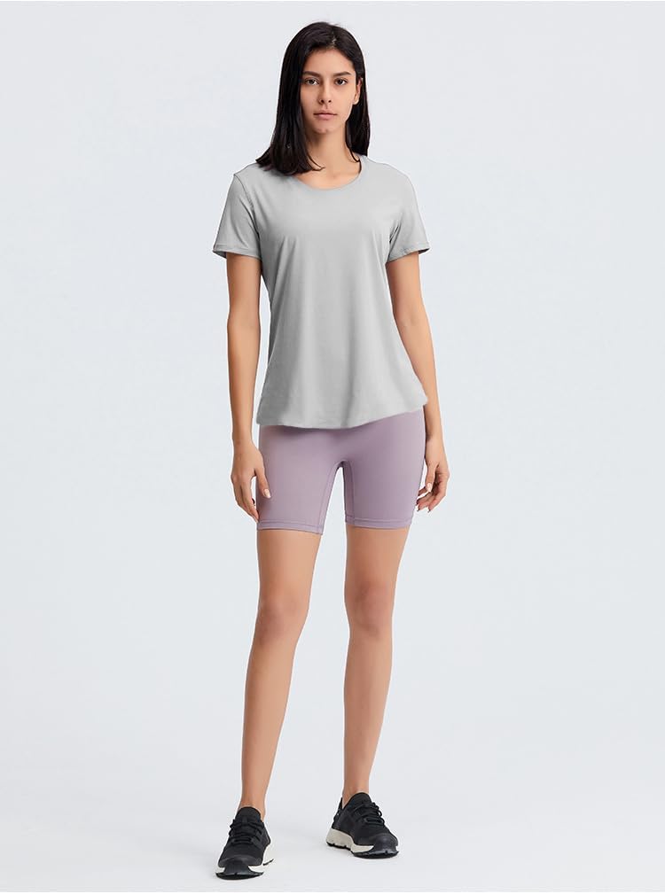 3-Pack T-Shirt a Maniche Lunghe/Corte in Cotone da Donna Top da Allenamento per Signore T-Shirt basiche Aderenti T-Shirt Semplice Girocollo