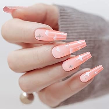 AMAZON - 24 Pcs Press On Nails Long Coffin Fake Nails with Gradient Pink, Acrylic Nail,False Nails with Glue and Adhensive fake nails