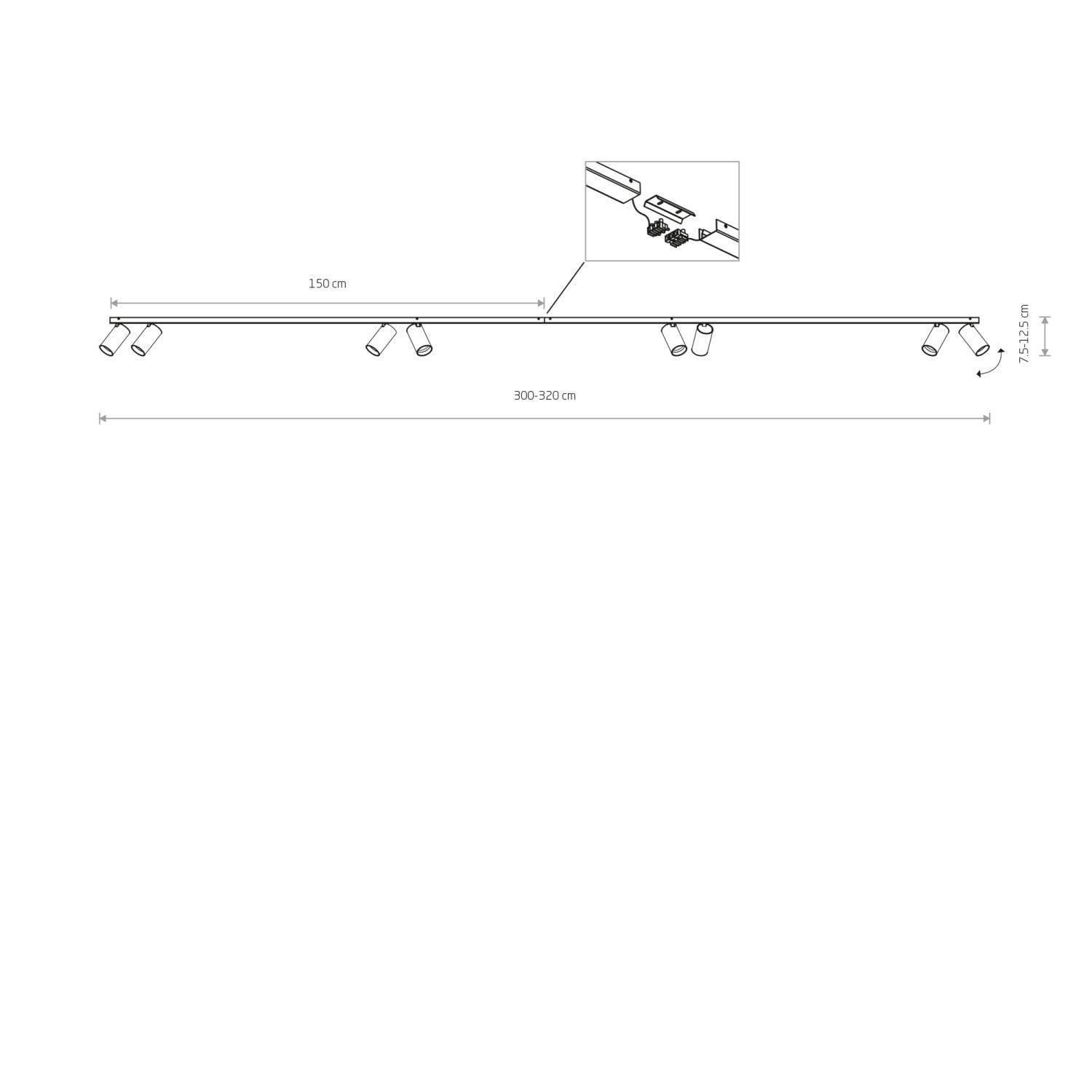 Licht-Erlebnisse Deckenstrahler Schwarz 300 cm lang XXL 8-flammig für GU10 verstellbar schwenkbar Modern Spot Lampe Deckenleuchte Wohnzimmer Küche Büro