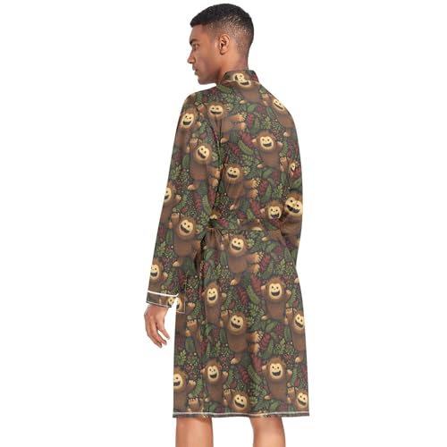 Long Sleeve Sleep Robes for Men-Cartoon Sasquatch, Lightweight Bathrobe with Belt Pockets M4