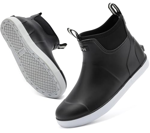 RIUETAR Botas masculinas com forro felpudo, botas de pesca de borracha no tornozelo para homens, bot