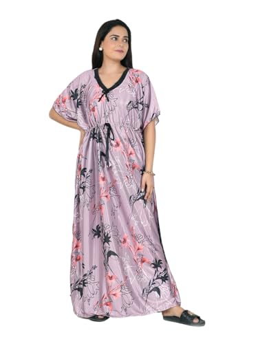 Image of Women's Printed Satin Blend Kaftan Nighty /Nightgown /Nightwear /Maxi WSR-185