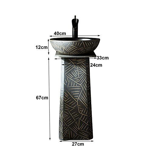 YRRA Standspüle Handgemacht washbasin with Base Ceramic wash Basin Standwaschbecken für Indoor und Outdoor Waschbecken aus Keramik 44 x 40 x 80 cm,K