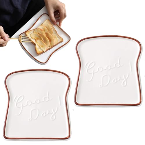 DXQCHDUO 2 piatti da colazione a forma di pane tostato, piatti da burro, piatti in ceramica per dessert, formaggio, vassoio per cena per cucina e ristorante